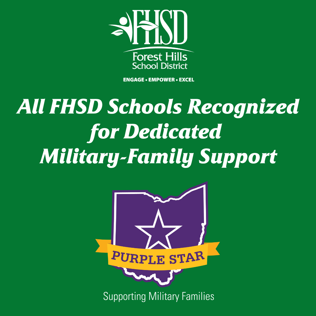 article cover with FHSD logo and Ohio Purple Star Award logo with text that says "All FHSD schools recognized for dedicated military-family support"